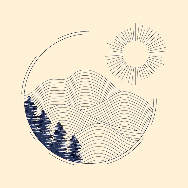 Ilustración del contorno de la montaña dibujada a mano