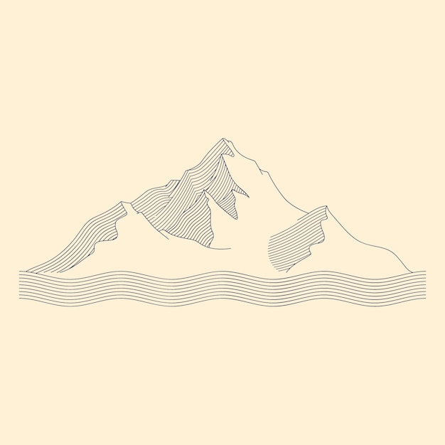 Vector ilustración de contorno de montaña dibujada a mano