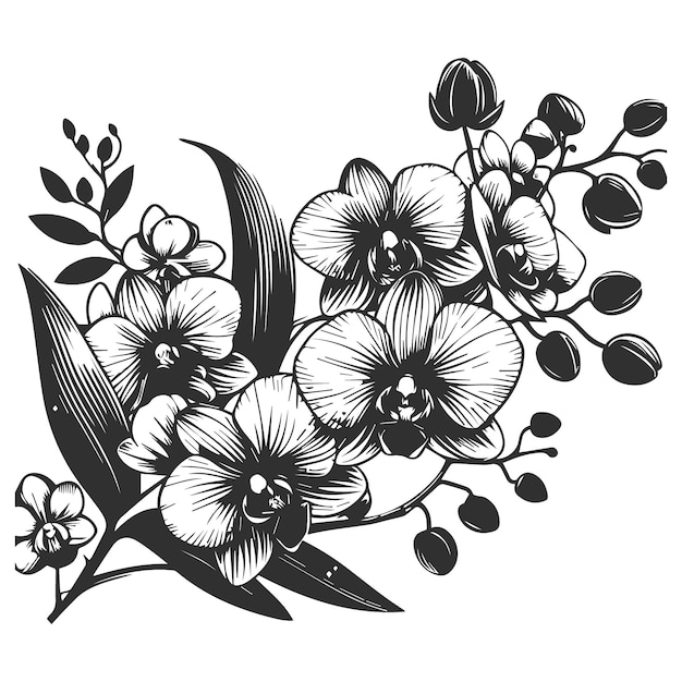 Ilustración del contorno de la orquídea dibujada a mano
