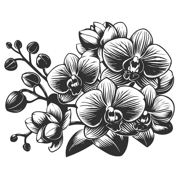 Ilustración del contorno de la orquídea dibujada a mano
