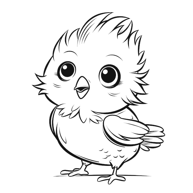 Ilustración de contorno de pájaro dibujado a mano Pájaro lindo para niños página para colorear Blanco y negro