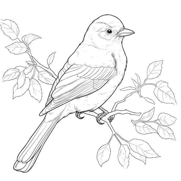 Ilustración de contorno de pájaro dibujado a mano Pájaro lindo para niños página para colorear Blanco y negro