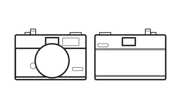 Ilustración del contorno del paquete símbolo del icono de la parte delantera y trasera de la cámara fotográfica vintage dslr digital