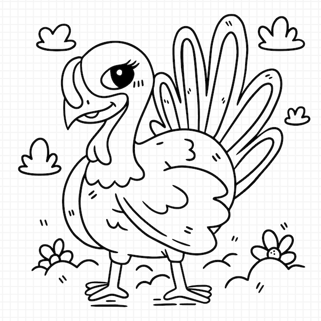 Vector ilustración de contorno de pavo dibujado a mano