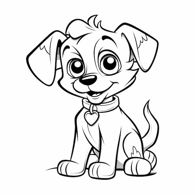 Vector ilustración de contorno de perro dibujado a mano lindo perro para colorear para niños blanco y negro