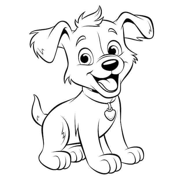 Vector ilustración de contorno de perro dibujado a mano lindo perro para colorear para niños blanco y negro