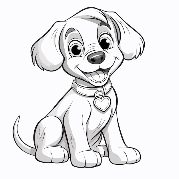 Vector ilustración de contorno de perro dibujado a mano lindo perro para colorear para niños blanco y negro