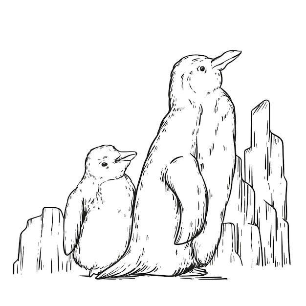 Ilustración de contorno de pingüino dibujado a mano