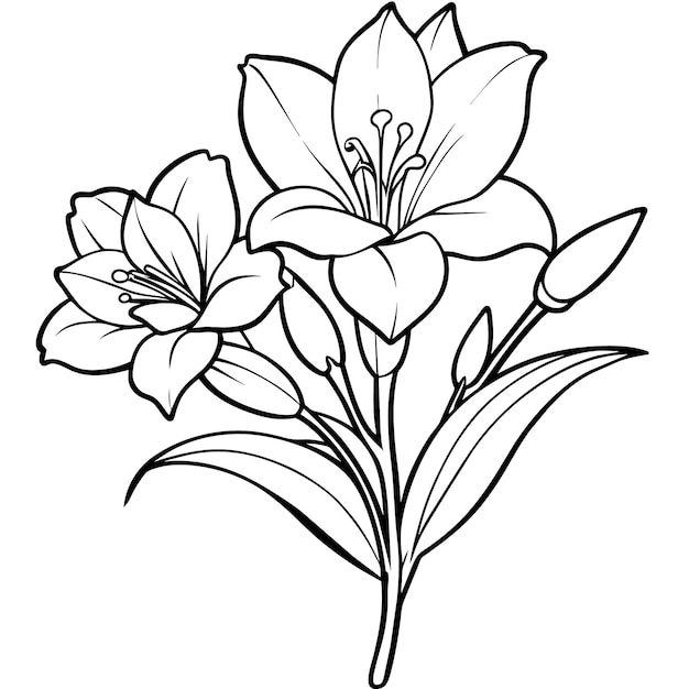 Ilustración del contorno de la planta floral de Freesia diseño de página de libro de colorear
