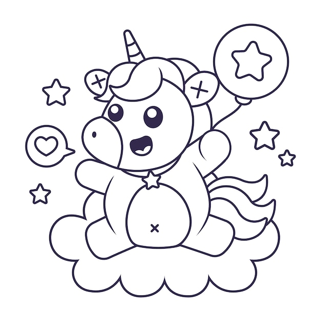 Ilustración de contorno de unicornio dibujado a mano