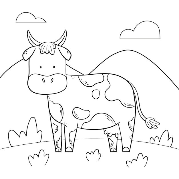 Vector ilustración de contorno de vaca dibujada a mano
