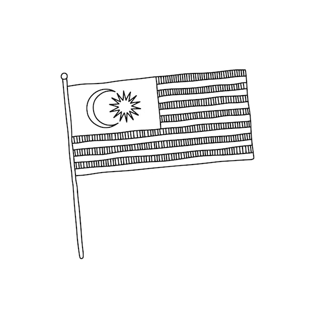 Ilustración de contorno de vector de bandera de Malasia Vector bandera de Malasia en blanco y negro