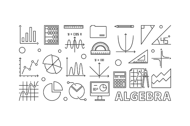 Ilustración de contorno vectorial de álgebra o banner