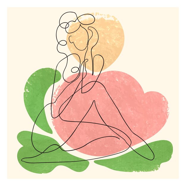 Ilustración de contorno vectorial del cuerpo de la mujer sobre fondo abstracto blobe Un dibujo de línea