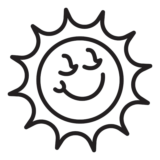 Ilustración del contorno vectorial del personaje de Cute Smiling Sun