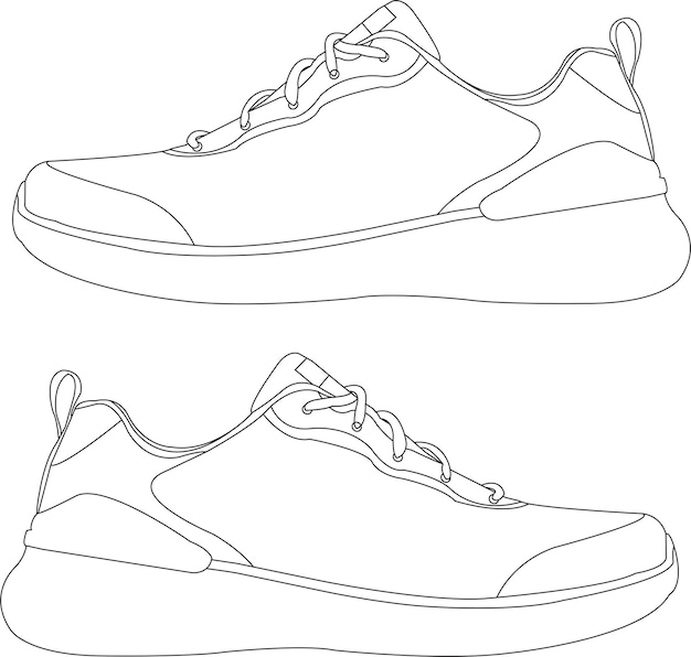 Ilustración de contorno vectorial de zapatos deportivos Ilustración del contorno de zapatos dibujada a mano