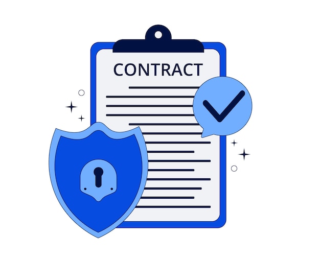 Ilustración de contrato con escudo de seguridad
