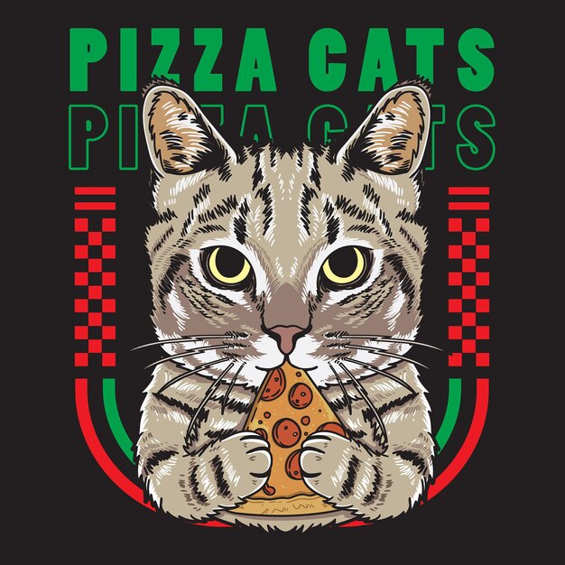 Ilustración de Cool Cat Holding Pizza en estilo plano