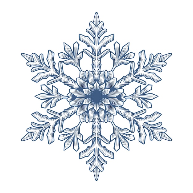 Ilustración de copo de nieve en estilo vintage dibujado a mano