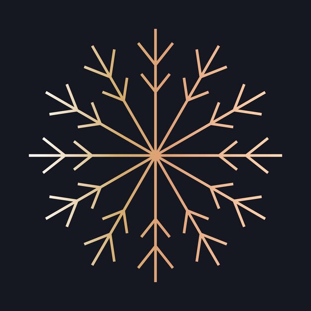 Ilustración de copo de nieve de Navidad Copo de nieves dorado con un diseño minimalista simétrico en un fondo oscuro Perfecto para decoraciones de vacaciones, tarjetas y temas de invierno