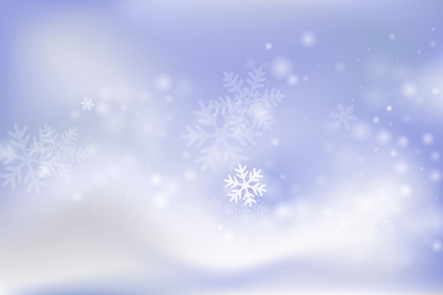 Ilustración de copos de nieve caídos mágicamente Tormenta de nieve polvo elementos congelados Caída de nieve cielo blanco fondo azul copos de neve borrosos vector año nuevo paisaje de temporada fría de nieve