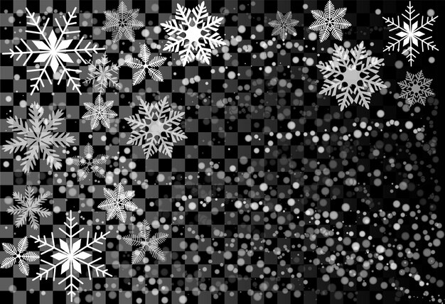 Ilustración de copos de nieve que caen bonitos Gránulos congelados de manchas de invierno Caída de nieve Fondo transparente de azul azul blanco Escampados copos de neve Tema de diciembre