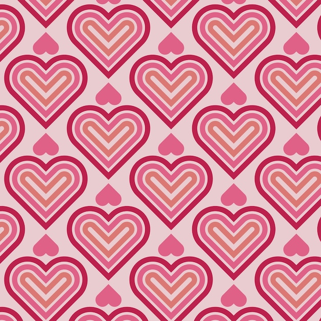 Ilustración de corazón de amor rojo con patrón sin costuras Con fondo de corazones rosados románticos a cuadros