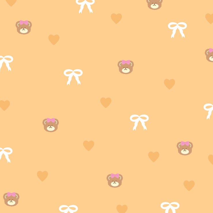 Ilustración de un corazón de cinta de oso de peluche en un fondo naranja pastel para papel tapiz de animales de tela