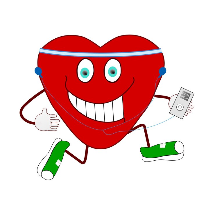 Vector ilustración de un corazón feliz corriendo con un termómetro sobre un fondo blanco