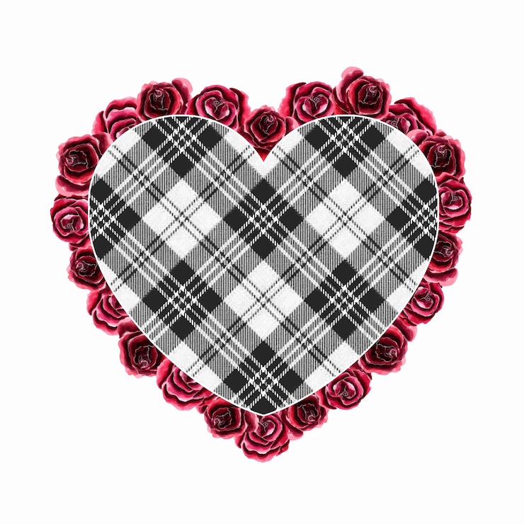 Vector ilustración de corazón floral a cuadros de búfalo
