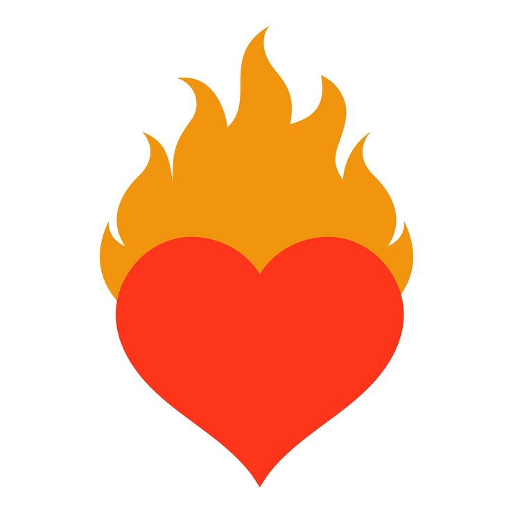 Vector ilustración de corazón en llamas sobre fondo blanco