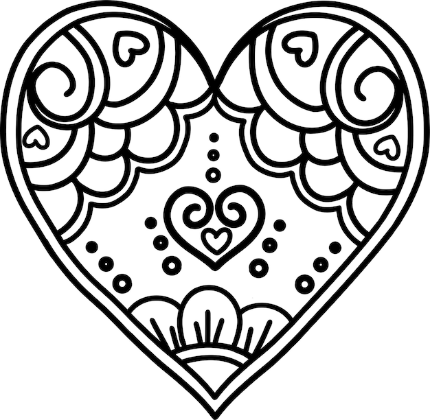 Una ilustración de un corazón con un ornamento abstracto resaltado en un fondo transparente