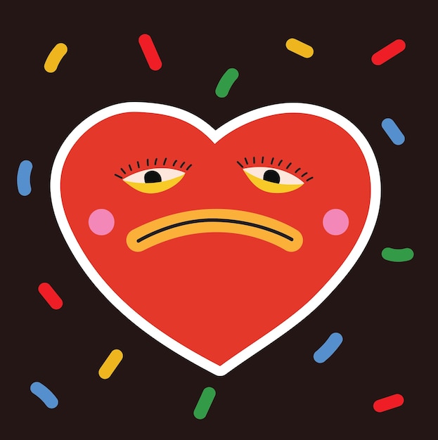 Ilustración de corazón retro Ilustración de vector de corazón de dibujos animados lindo en estilo plano
