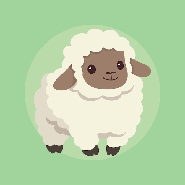 Ilustración de un cordero de dibujos animados adorable Una oveja linda y esponjosa en un entorno verde pastel