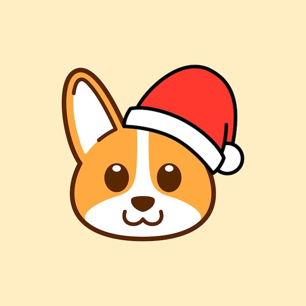 Ilustración de un corgi con el sombrero de papá noel