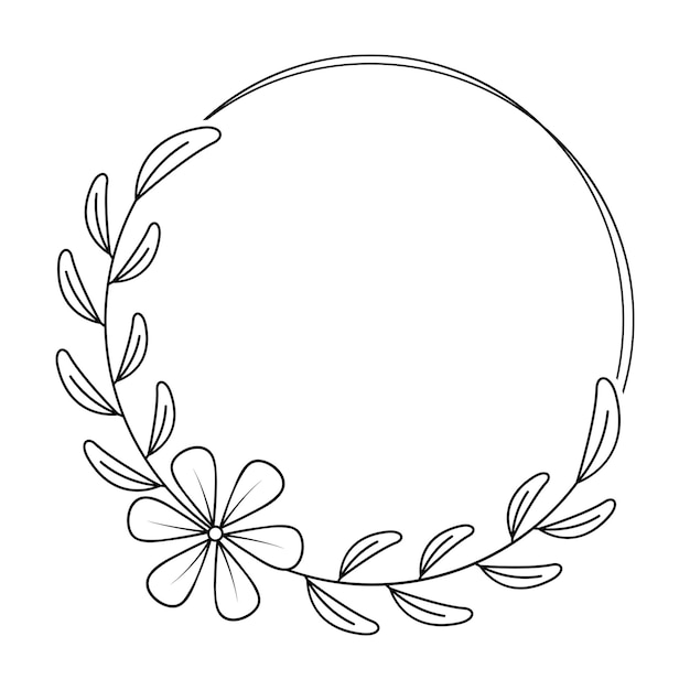 Ilustración de corona floral personalizable Logotipo botánico en blanco y negro