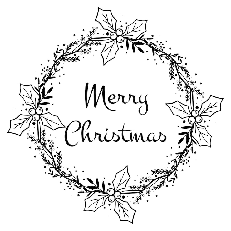 Vector ilustración de corona de navidad de grabado vintage. dibujado a mano.