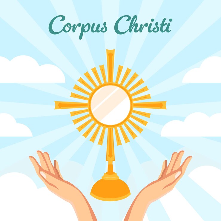 Vector ilustración del corpus christi en estilo plano con las manos