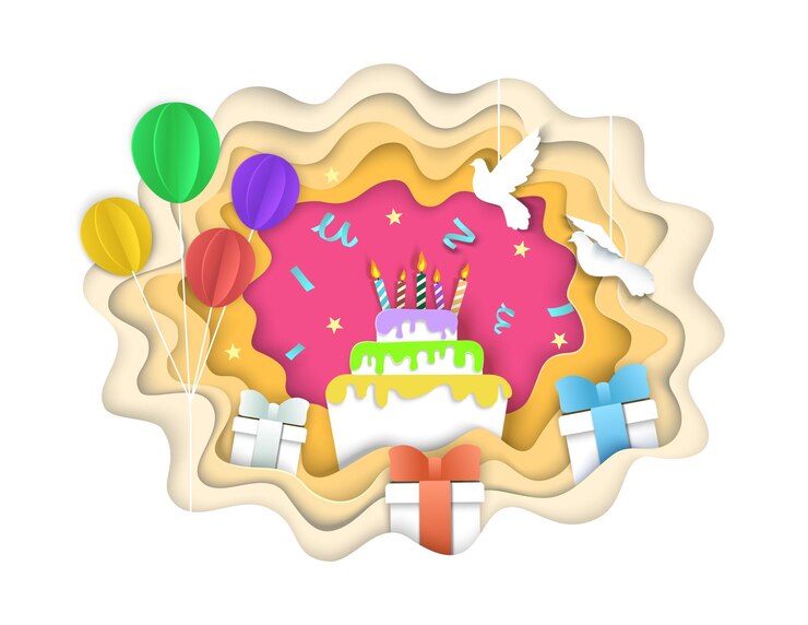Vector ilustración de corte de papel de vector de composición de feliz cumpleaños