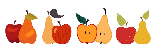 Vector ilustración de cosecha de manzanas y peras de otoño de acción de gracias con un tarro y frutas