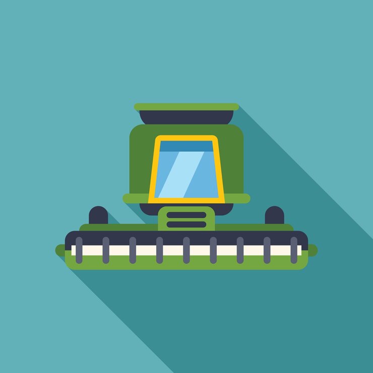 Vector ilustración de un cosechador verde trabajando en el campo