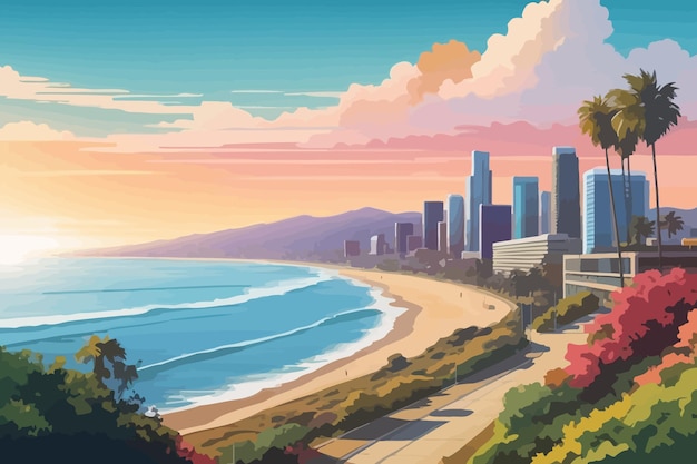 Ilustración de la costa de la ciudad de Los Ángeles