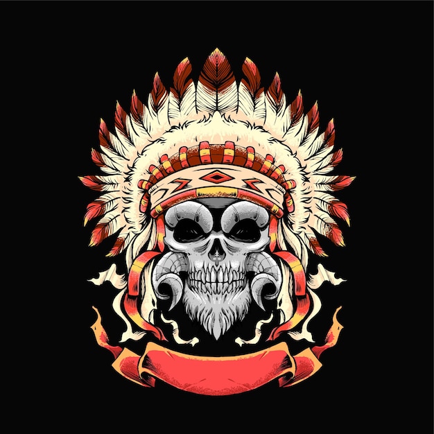 Ilustración de cráneo Apache. Adecuado para camisetas, estampados y productos comerciales.
