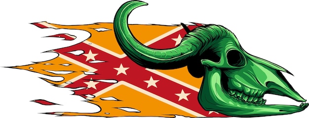 Ilustración de cráneo de búfalo con bandera confederada