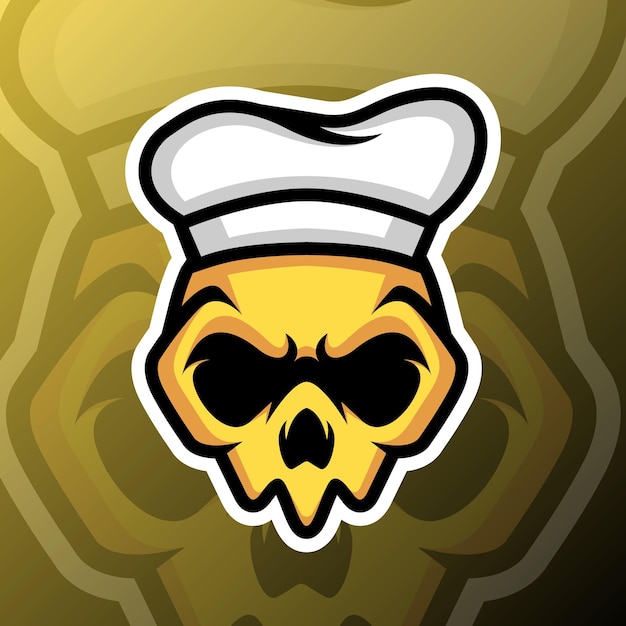 ilustración de un cráneo de chef en estilo de logotipo de esport