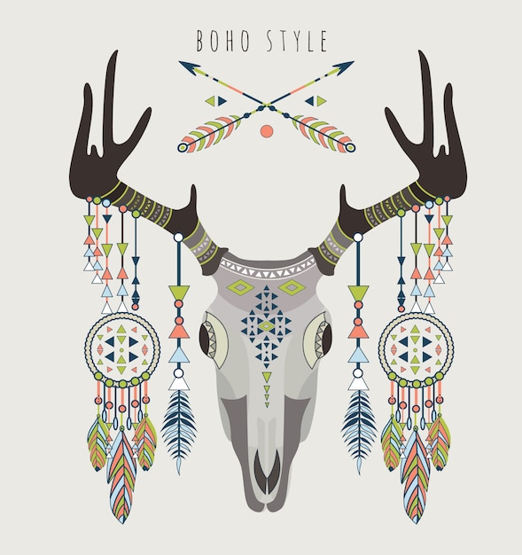 Ilustración de cráneo de ciervo de estilo boho