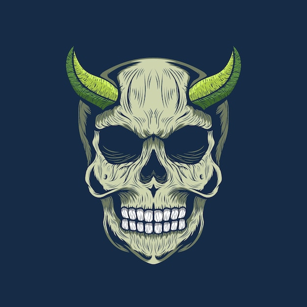 Ilustración del cráneo del demonio con cuerno verde detallada