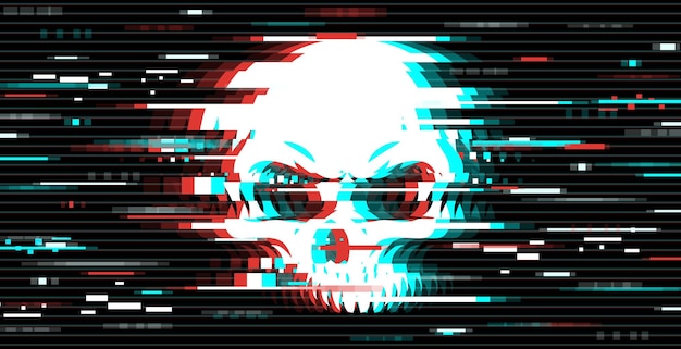 Ilustración de un cráneo en estilo de arte glitch