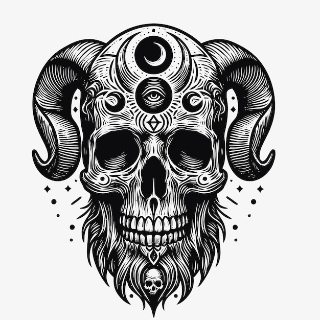 Ilustración de cráneo con estilo de grabado