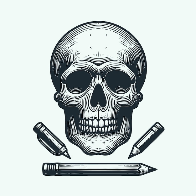 Ilustración de cráneo con estilo de grabado